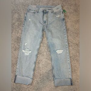NWT GAP Boy Jean, Mid Rise, Distressed, Cuffed Jeans, Blue, Size 33 Tall/16 Tall